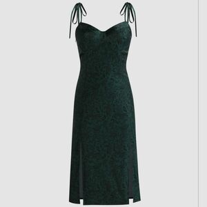 Dark Green Patterned Midi Dress